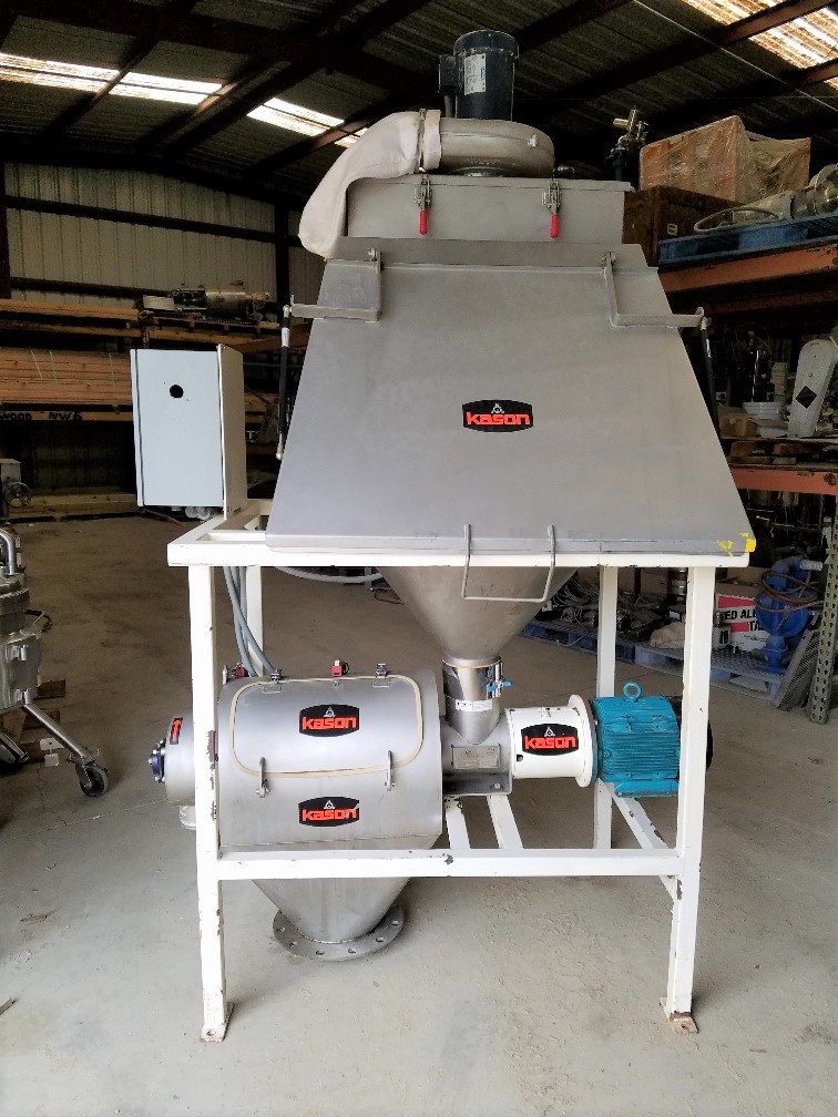 ***SOLD*** used Kason Centrifugal Rotary Screener/sifter Model KBDS-MO-SS.  Mounted under a 30
